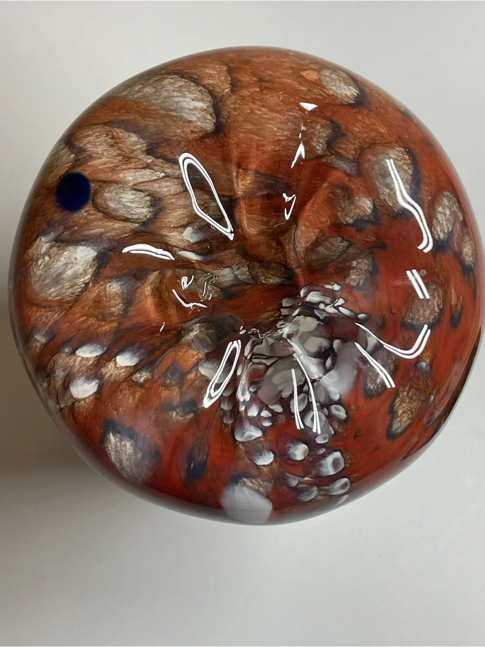 Vintage Mid Century Art Glass Vase - Hand Blown Blue & Amber Speckled Abstract